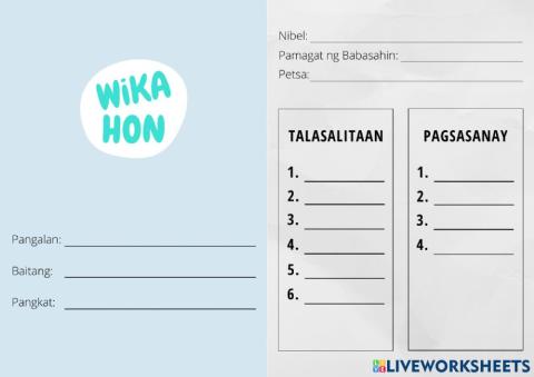 Wikahon Answer Sheet - 6-4 - Si Kiko Kalabaw