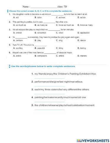 Worksheet 7D