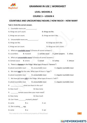 MA - GiU - Countable - Uncountable nouns - How much, How many
