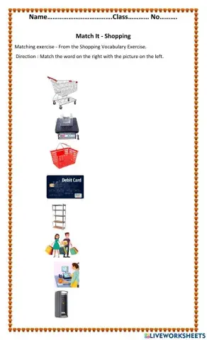 Matching - Shopping Vacabulary