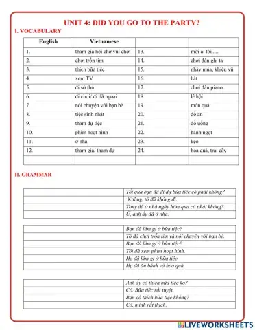 Unit 4: birthday party