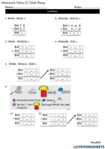 Matematik Tahun 2 - Tolak Wang
