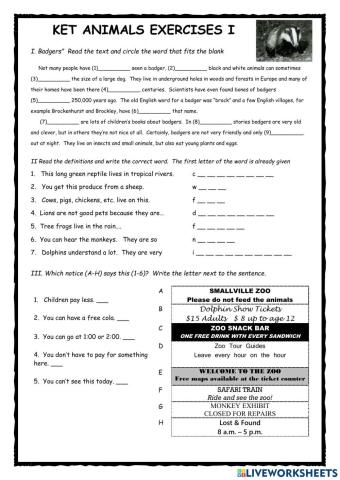 KET Exam Practice Animals 1