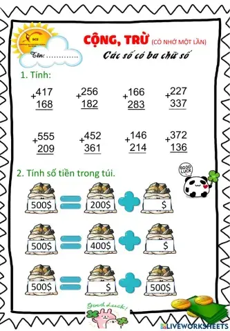 Cộng trừ số có ba chữ số (nhớ một lần)