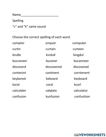 C and K same sound Activity