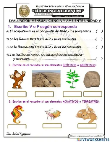 Examen mensual de ciencia y ambiente v unidad