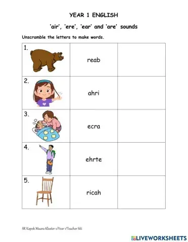 Air ere ear are sounds