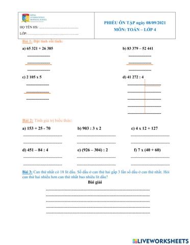 Bài ôn Toán ngày 8-9