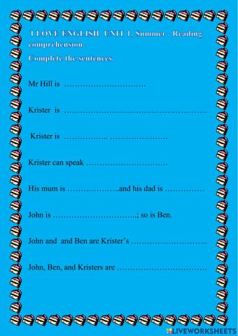 I LOVE ENGLISH 2. Unit 1 School. Reading comprehension