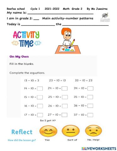 Math subtraction patterns with equations