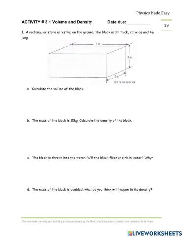 Activity 3.1 Volume and Density