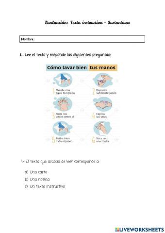 Texto instructivo y sustantivos
