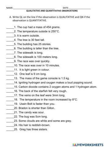 Qualitative and quantitative observations