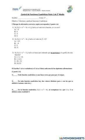 Valorización y Gráfica de función Cuadrática