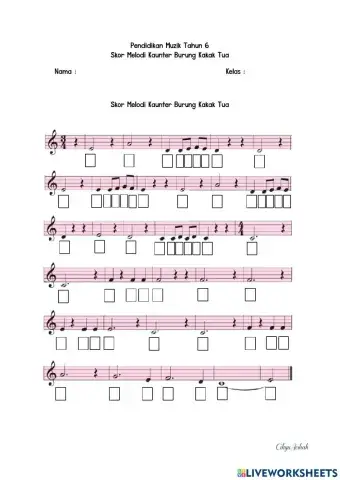 Skor Melodi Kaunter Burung Kakak Tua