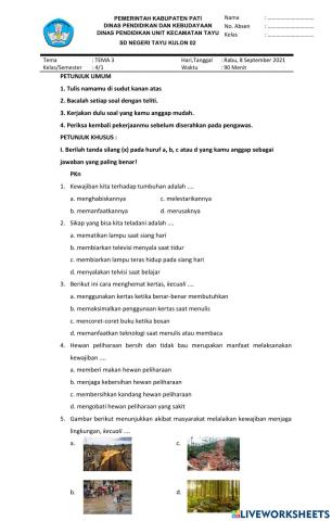 Penilaian Tengah Semester 1 Kelas IV