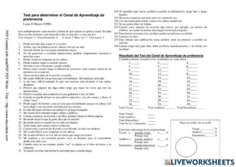 Test para determinar  canales de aprendizajes