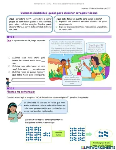 Quitamos cantidades iguales para elaborar arreglos florales