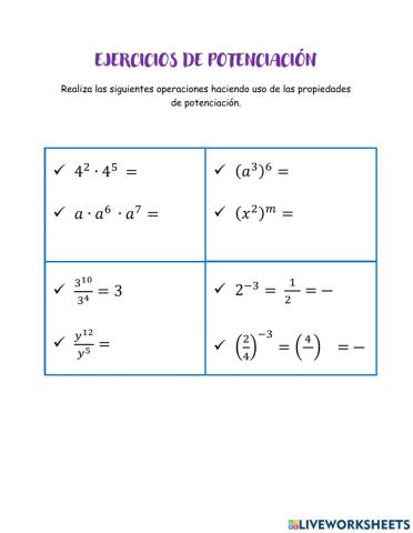Ejercicios potenciación