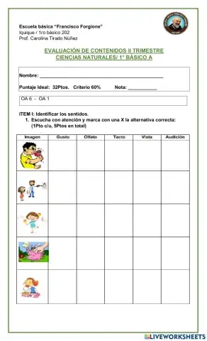 Evaluación seres vivos y los cinco sentidos