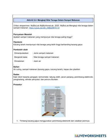 Laporan Amali 9.4 & 9.5 (Biologi Tingkatan 4- Bab 9)