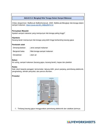 Laporan Amali 9.4 & 9.5 (Biologi Tingkatan 4- Bab 9)