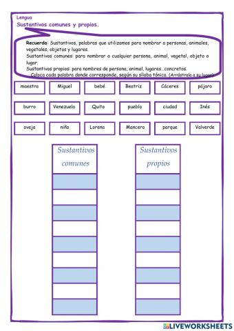 Sustantivos propios y comunes
