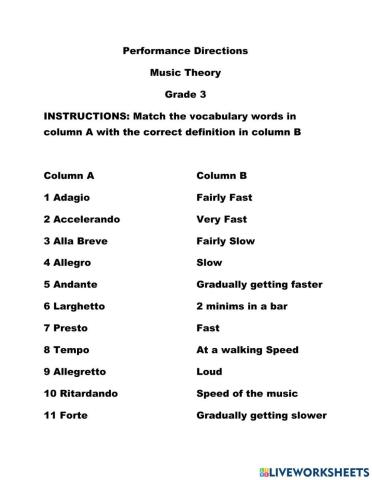 Music Theory Vocabulary Grade 3