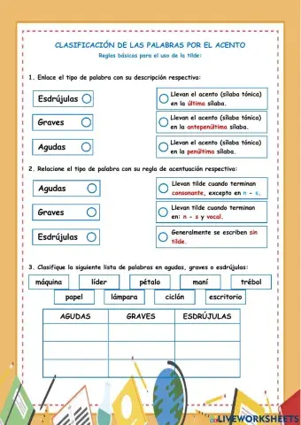 Clasificacion de las palabras por el acento