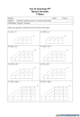 Guía de Aprendizaje N°4 - Multiplicación de decimales