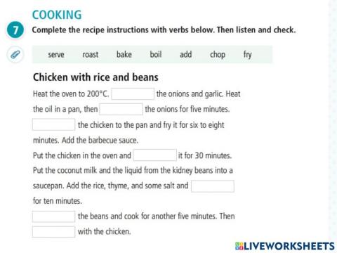 Vocabulary plus: cooking task