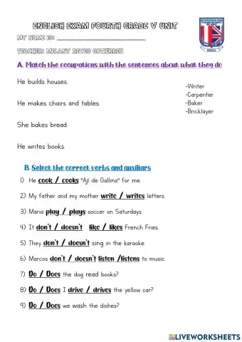 Fourth Grade Exam V Unit