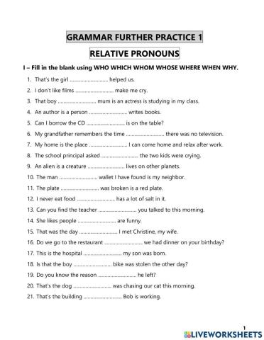 Grade 5 - Relative pronouns 1