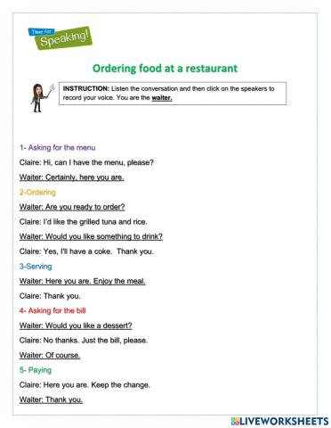 Speaking at a restaurant