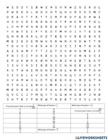 Fraction Names Word Search