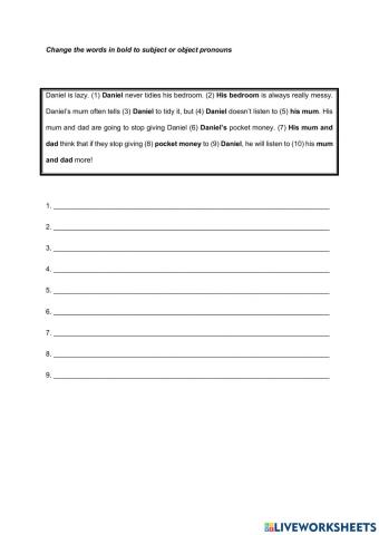 Money - Subject and object pronoun