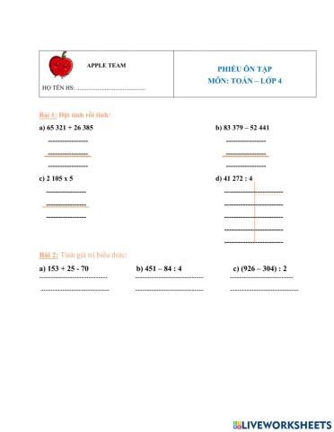 Phiếu bài tập toán