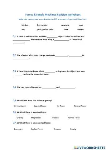 Year 7 Forces and Simple Machines Revision