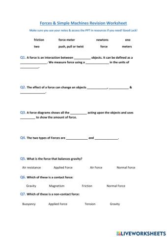 Year 7 Forces and Simple Machines Revision