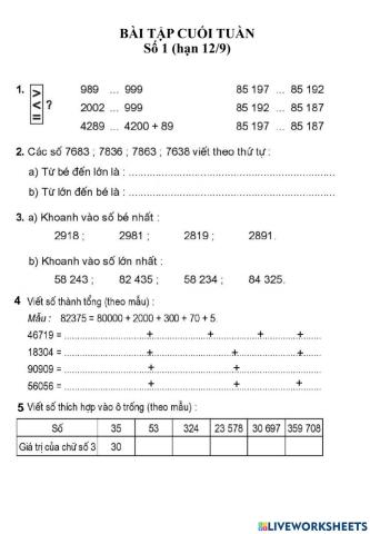 Bài tập cuối tuần (12-9)