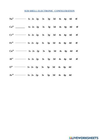 Sub shell Electronic configuration