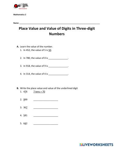 Place Value - 3 digits