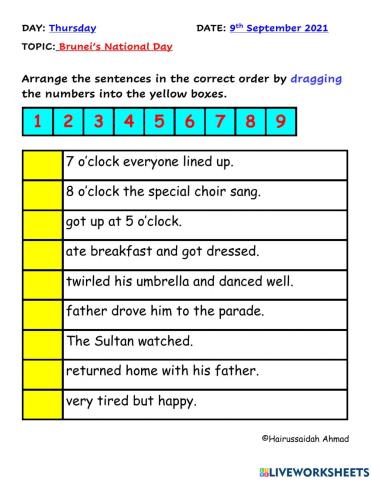 Re-arrange the sentences in the correct order.