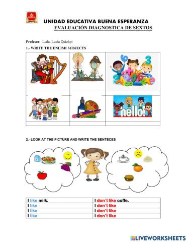 Evaluación diagnóstica inglés 6TO