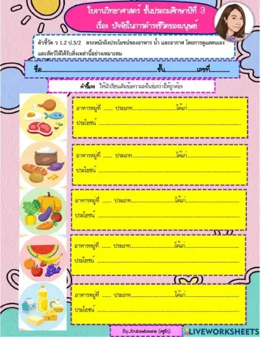 ใบงานวิทยาศาสตร์ ป.3 ปัจจัยในการดำรงชีวิตของมนุษย์