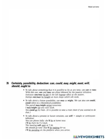 35 Certainty, possibility, deduction: can, could, may, might, must, will, should, ought to