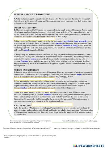 Reading- Matching heading