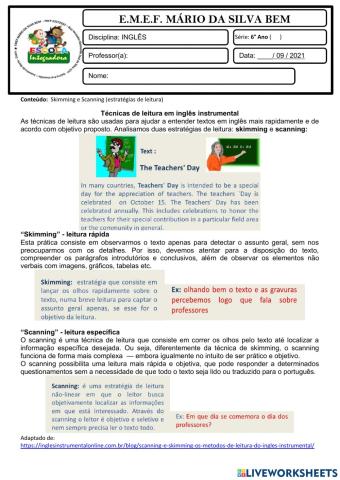 6° ano - INGLÊS - 09-09-21