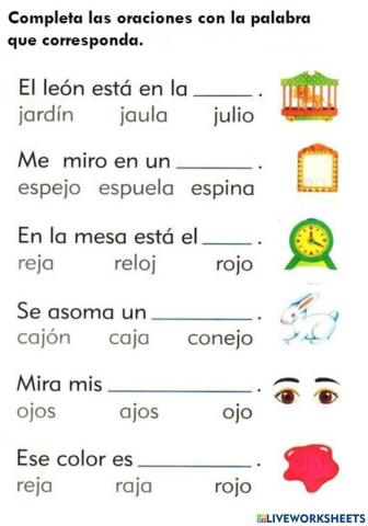 Completar oraciones letra J