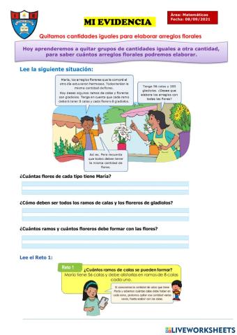 Quitamos cantidades iguales para elaborar arreglos florales